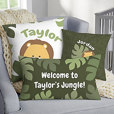Jolly Jungle Lion Personalized 18&quot; Baby Velvet Throw Pillow. View a larger version of this product image.