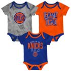 Alternate image 0 for NBA Size 24M 3-Piece New York Knicks "Game Time" Short Sleeve Bodysuit Set