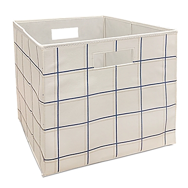 Squared Away&trade; 13-Inch Collapsible Storage Bin in Khaki/Blue Grid. View a larger version of this product image.