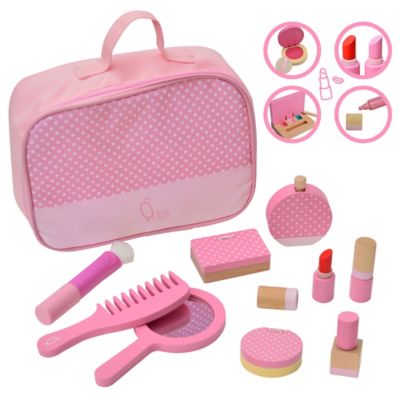 Teamson Kids Fashion Polka Dot Print Chloe Wooden Vanity Accessories and Makeup Kit in Pink