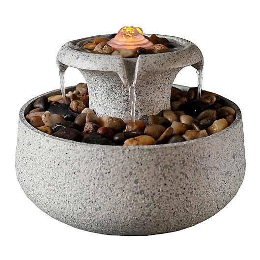 Alternate image 1 for Teamson Home Natural Tabletop Tiered Fountain with LED Light