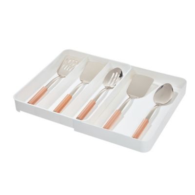 Squared Away&trade; Expandable Recycled Plastic Utensil Tray in Bright White