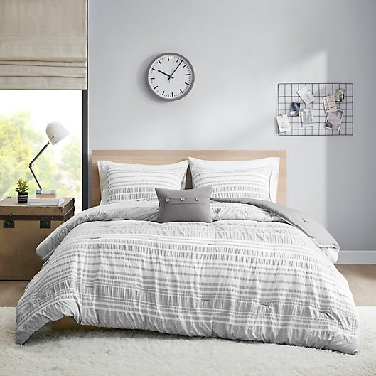 Alternate image 1 for Intelligent Design Lumi Striped 3-Piece Twin/Twin XL Comforter Set in Grey