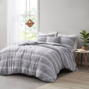 Clean Spaces Oakley Organic Cotton Yarn Dyed 5-Piece Full/Queen Comforter  Cover Set in Grey | Bed Bath & Beyond