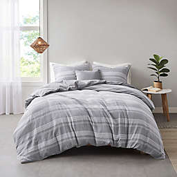 Clean Spaces Oakley Organic Cotton Yarn Dyed 5-Piece Full/Queen Comforter Cover Set in Grey