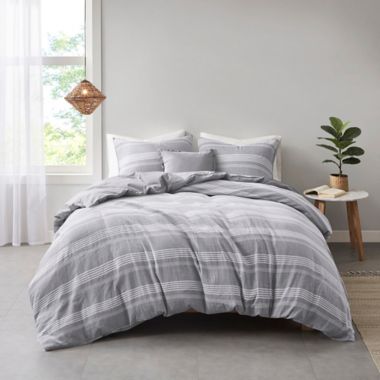 Clean Spaces Oakley Organic Cotton Yarn Dyed 5-Piece Full/Queen Comforter  Cover Set in Grey | Bed Bath & Beyond