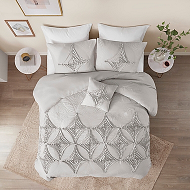 Madison Park Colette 4-Piece Full/Queen Comforter Set in Grey. View a larger version of this product image.