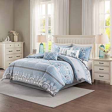 Madison Park&reg; Willa 7-Piece Queen Comforter Set in Blue. View a larger version of this product image.