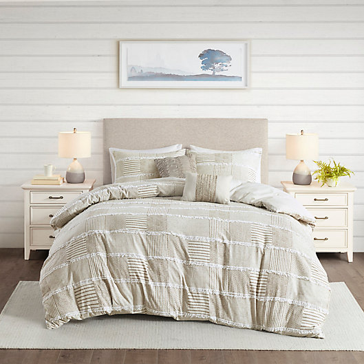 Alternate image 1 for Madison Park® Schafer Cotton Clipped 5-Piece Full/Queen Comforter Set in Taupe