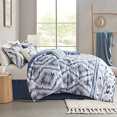 Madison Park Harding Cotton 7-Piece King Comforter Set in Blue. View a larger version of this product image.