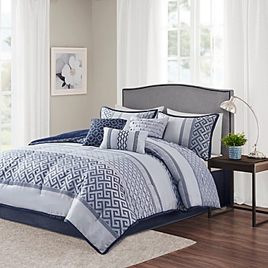 Madison Park Bennett Jacquard 7-Piece King Comforter Set in Navy. View a larger version of this product image.