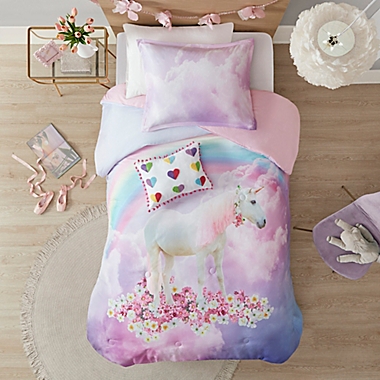 Mi Zone Kids 4-Piece Reversible Annabelle Unicorn Full/Queen Comforter Set in Purple. View a larger version of this product image.