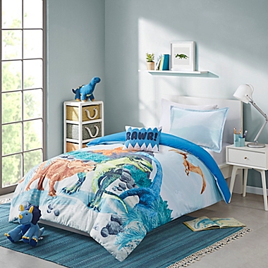 Mi Zone Kids 3-Piece Reversible Tucker Dinosaur Twin Comforter Set in Blue. View a larger version of this product image.
