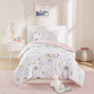 Mi Zone Kids Reversible Celia Printed Comforter Set in Blush/Gold. View a larger version of this product image.