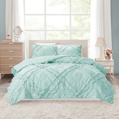 Intelligent Design Kacie Solid 2-Piece Twin/Twin XL Coverlet Set With Tufted Diamond Ruffles in Aqua