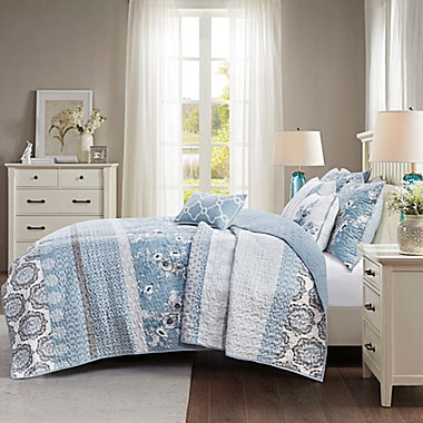 Madison Park&reg; Willa 6-Piece Reversible Full/Queen Coverlet Set in Blue. View a larger version of this product image.