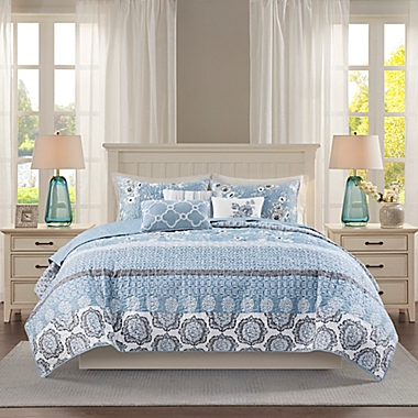 Madison Park&reg; Willa 6-Piece Reversible Full/Queen Coverlet Set in Blue. View a larger version of this product image.