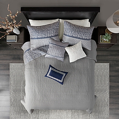 Madison Park Rhapsody Reversible Jacquard 6-Piece Full/Queen Coverlet Set in Navy. View a larger version of this product image.