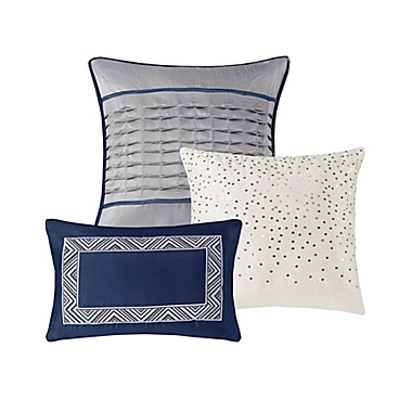 Madison Park Rhapsody Reversible Jacquard 6-Piece Full/Queen Coverlet Set in Navy. View a larger version of this product image.
