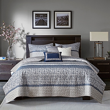 Madison Park Rhapsody Reversible Jacquard 6-Piece King/California King Coverlet Set in Navy. View a larger version of this product image.