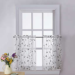 Curtainworks Botanical Embroidery 36-Inch Kitchen Window Curtain Tier Pair in Grey