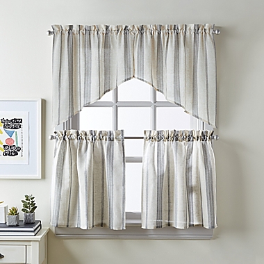 Curtainworks McKenzie Window Curtain Tier Pair and Swag Valance in Grey. View a larger version of this product image.