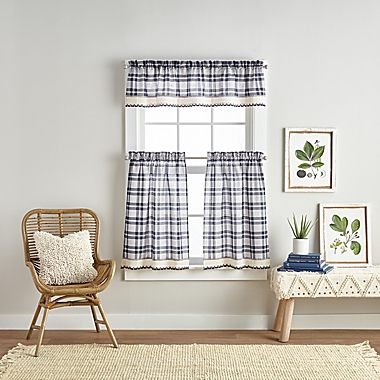 Seaton 36-Inch Window Curtain Tiers in White/Navy (Set of 2). View a larger version of this product image.