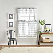 Buffalo Check 3-Piece 36-Inch Kitchen Window Curtain Tier Pair and Valance Set in White/Grey
