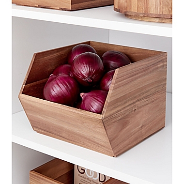 Squared Away&trade; Acacia Wood Open-Front Geometric Storage Bin. View a larger version of this product image.