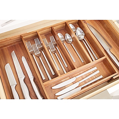 Squared Away&trade; Acacia Wood Expandable Flatware Organizer. View a larger version of this product image.