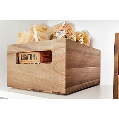 Squared Away&trade; Medium Acacia Wood Storage Bin with Handles. View a larger version of this product image.