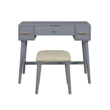Studio 3B&trade; Vanity and Stool Set in Dark Grey. View a larger version of this product image.