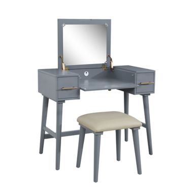 Studio 3B&trade; Vanity and Stool Set in Dark Grey. View a larger version of this product image.