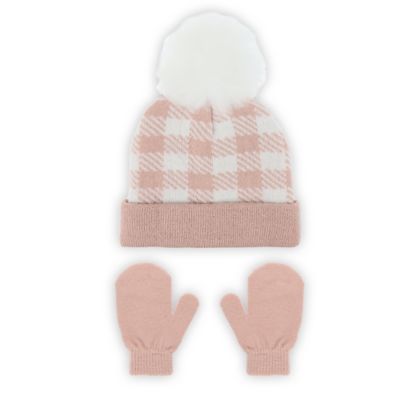 Capelli New York Size 2T-4T Buffalo Plaid Beanie and Mitten Set in Pink