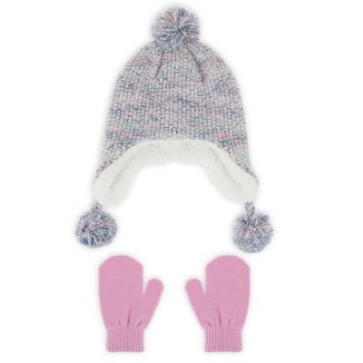 Capelli New York Size 2T-4T Spacedye Earflap Hat and Mitten Set in Rainbow