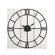 Glitzhome&reg; Oversized Farmhouse Wood and Metal Wall Clock in Distressed White/Black