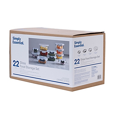 Simply Essential&trade; 22-Piece Glass Food Storage Set in Grey. View a larger version of this product image.