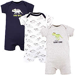 Hudson Baby Size 12-18M 3-Pack Cool Dinosaurs Cotton Rompers in Blue/White/Grey