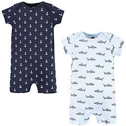 Hudson Baby Size 6-9M2-Pack Shark Cotton Rompers in Blue/White