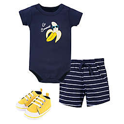 Hudson Baby® 3-Piece Go Bananas Bodysuit, Short and Shoe Set in Blue