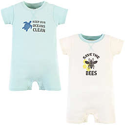 Touched by Nature® 2-Pack Save Bees Short Sleeve Organic Cotton Rompers in Blue