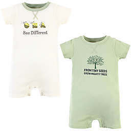 Touched by Nature® 2-Pack Bee Short Sleeve Organic Cotton Rompers in Green