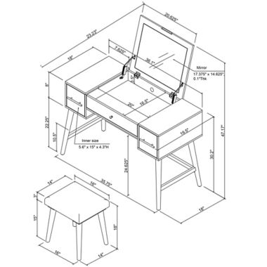 Studio 3B&trade; Vanity and Stool Set in Dark Grey. View a larger version of this product image.