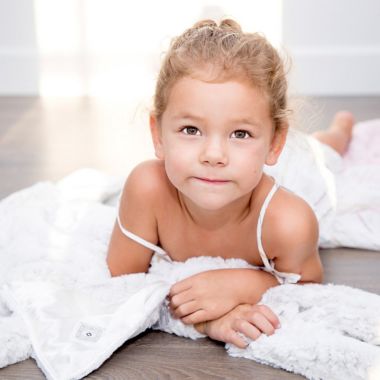 Zalamoon Strollet Plush Blanket with Designated Satin Trim Corner. View a larger version of this product image.