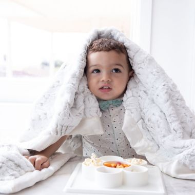 Zalamoon Strollet Plush Blanket with Designated Satin Trim Corner. View a larger version of this product image.