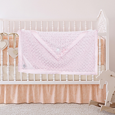 Zalamoon Strollet Plush Blanket with Designated Satin Trim Corner in Blush. View a larger version of this product image.