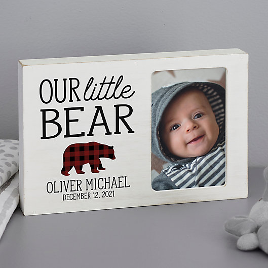 Alternate image 1 for Buffalo Plaid Personalized Whitewashed Offset Box Baby Picture Frame