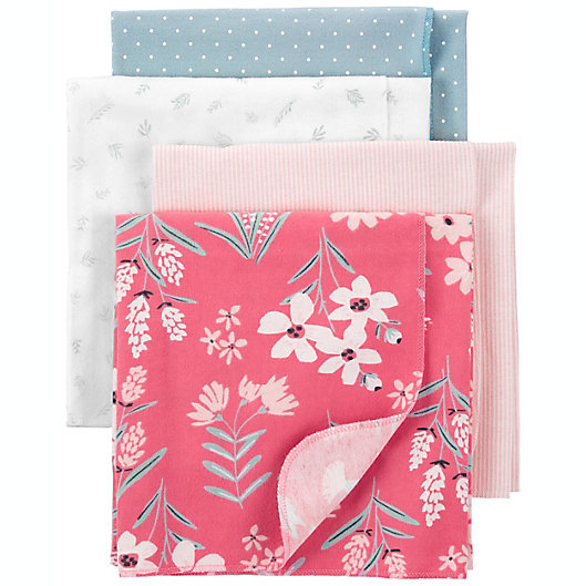 Alternate image 1 for carter's® Newborn 4-Pack Floral Cotton Flannel Receiving Blankets in Pink