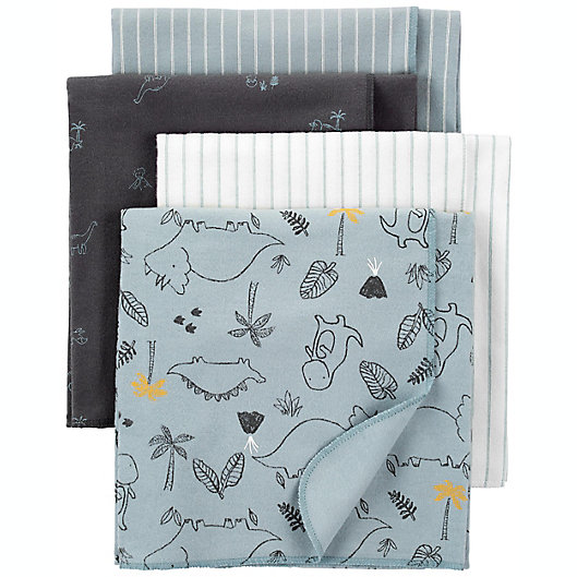 Alternate image 1 for carter's® Newborn 4-Pack Dino Cotton Flannel Receiving Blankets in Blue