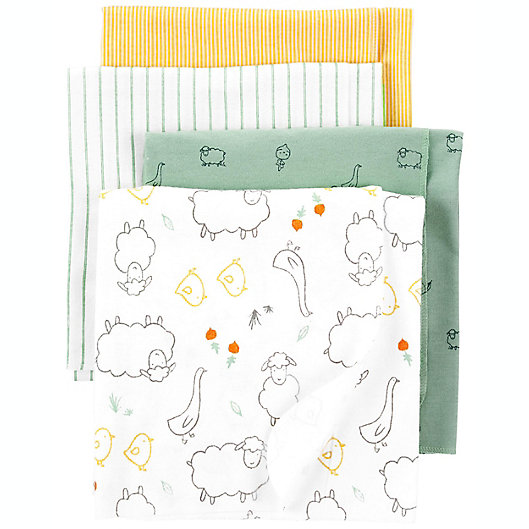 Alternate image 1 for carter's® Newborn 4-Pack Lamb and Ducks Cotton Flannel Receiving Blankets